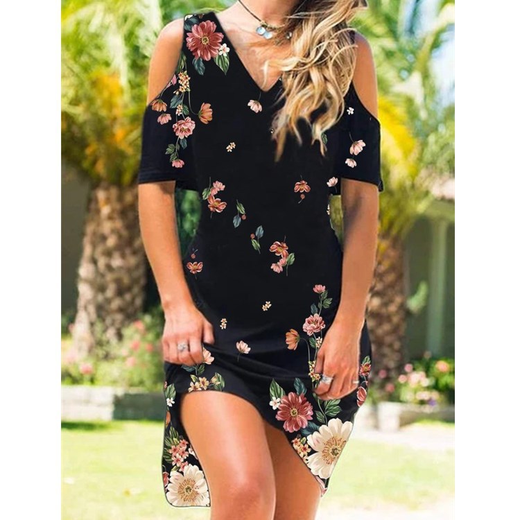 Women's Fashion Positioning Printed Short-sleeved Dress Dresses