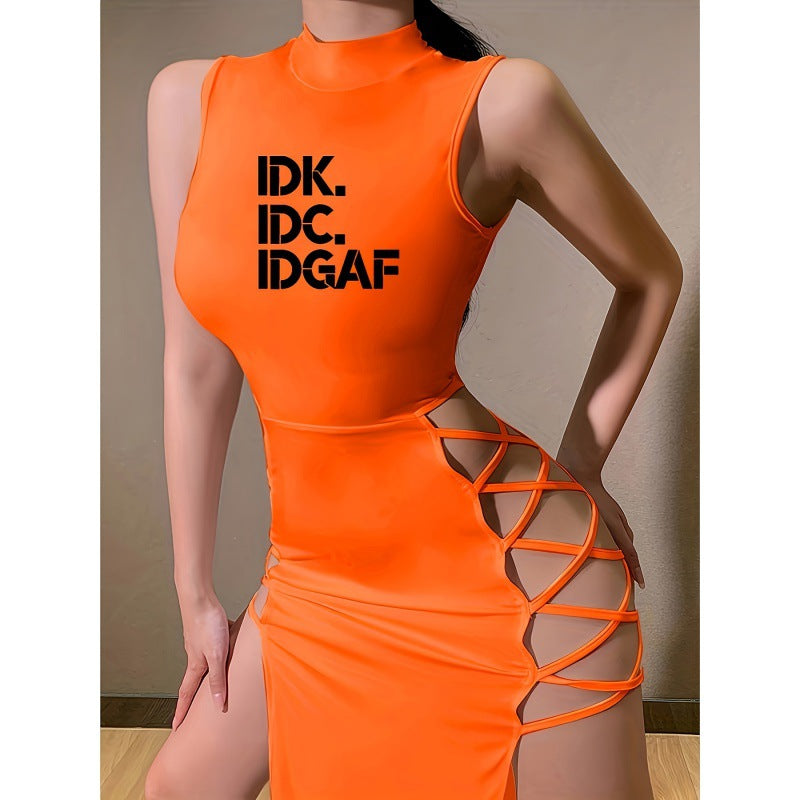 Women's Summer Sexy Bandage Dress High Slit Pattern Dresses