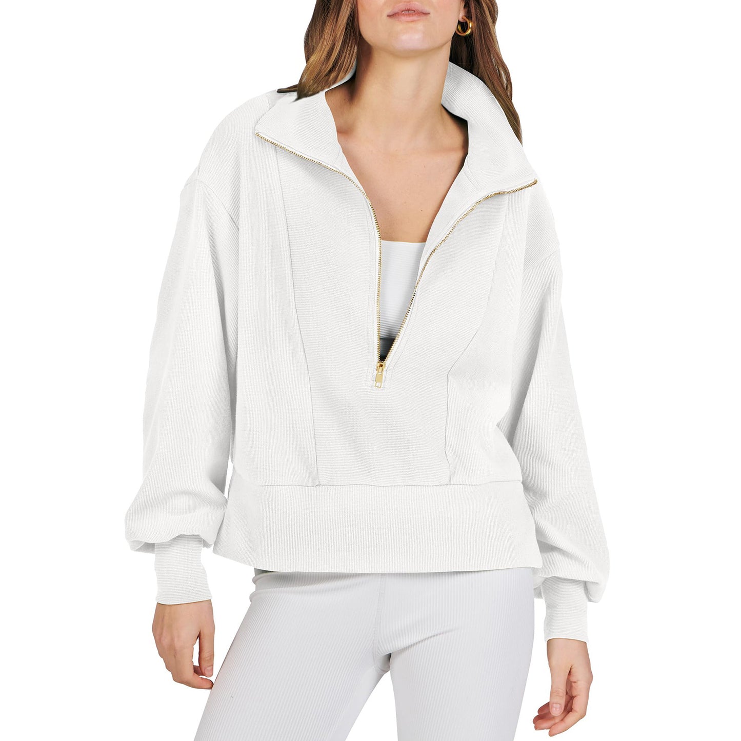 Women's Casual Half Zipper Pullover Long Sleeve Sweaters