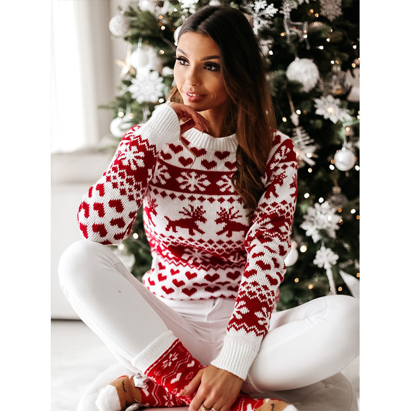 Women's Christmas Style Elk Long-sleeved Knitted Knitwear