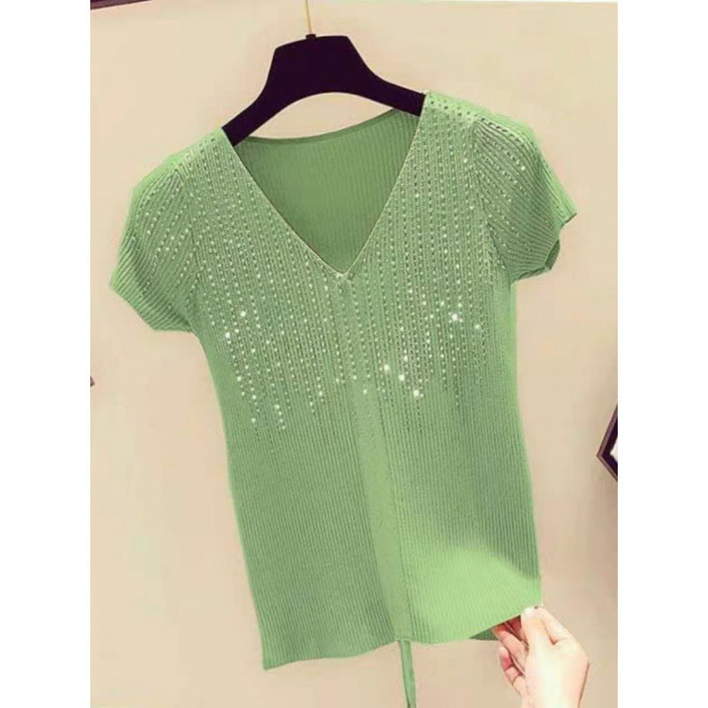 Women's Rhinestone Ice Silk Slim Fit Slimming Knitwear