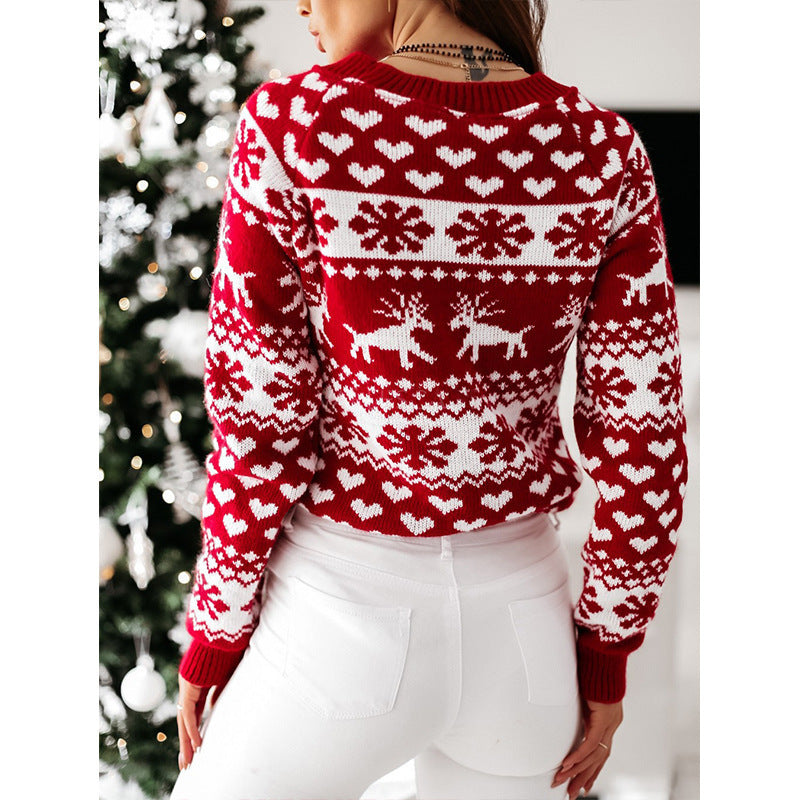 Weihnachtsstrickjacke mit Elchmotiv für Damen