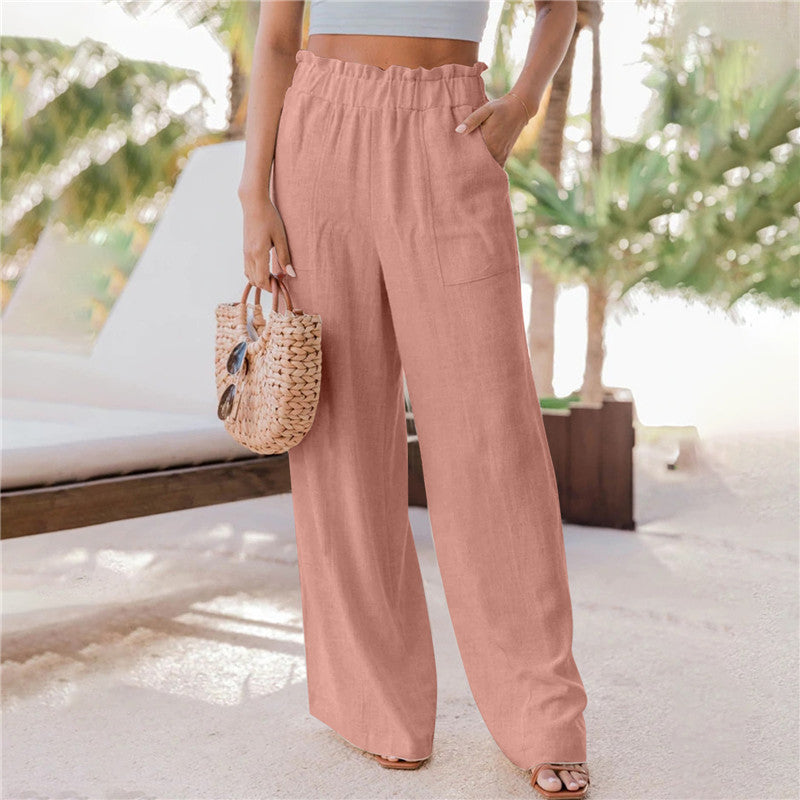 Women's Summer Casual Fashion Ruffles Patch Pocket Pants