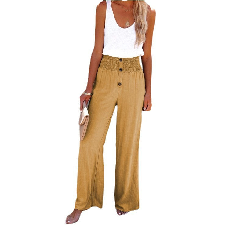 Pantalon ample à jambes larges en coton et lin pour femme