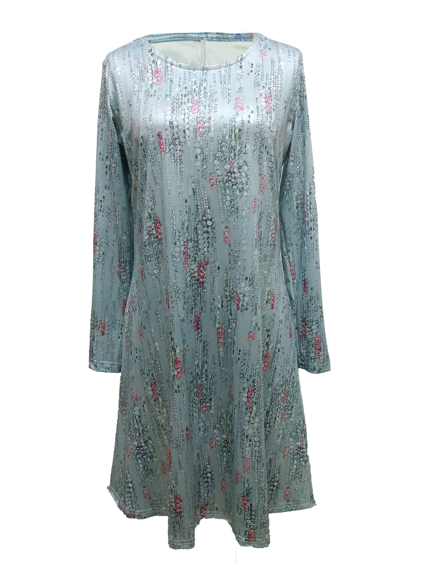 Print Long Sleeve Round Neck Mid-length Dresses