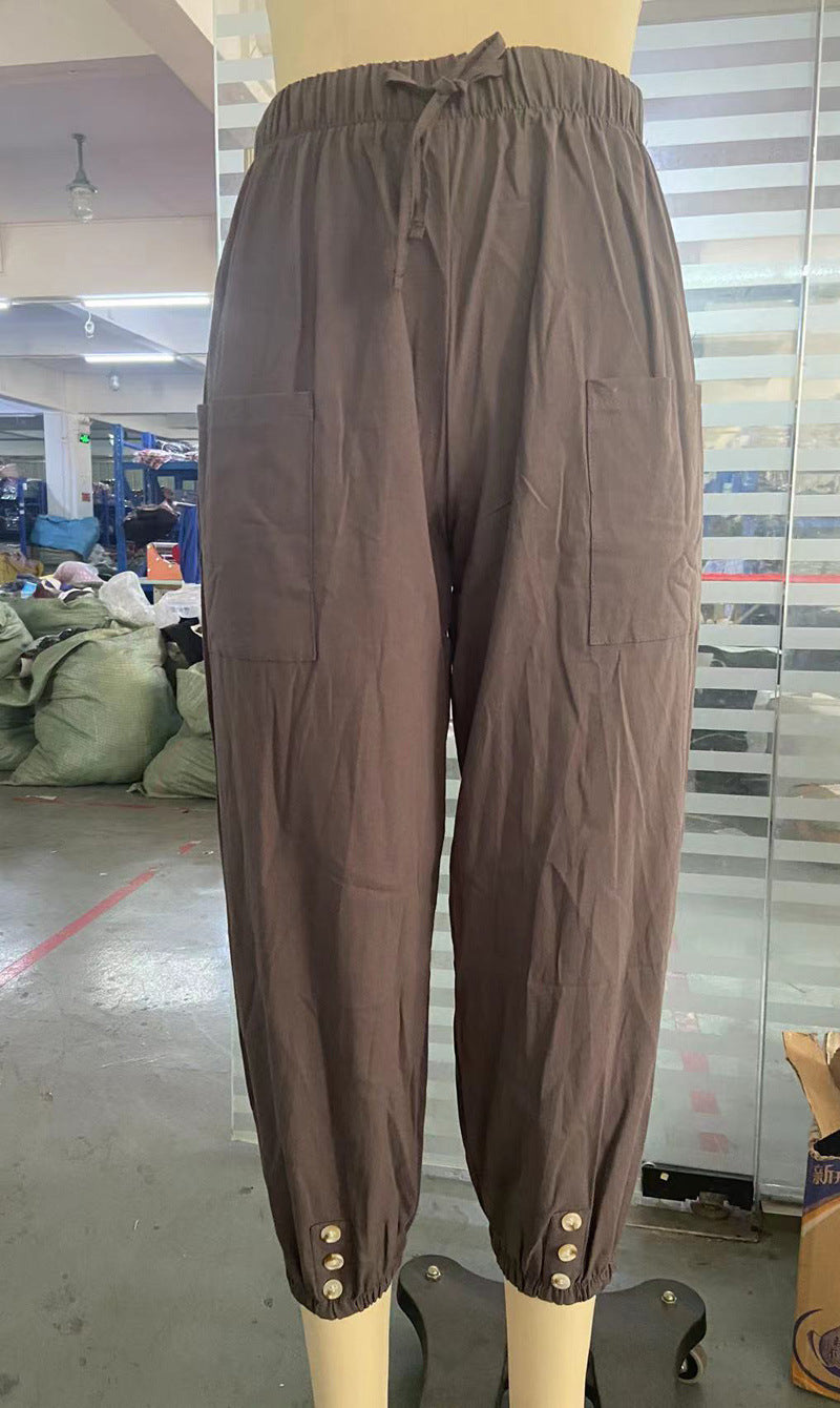 Lockere Leinenhose mit hoher Taille und Knopfleiste für Damen