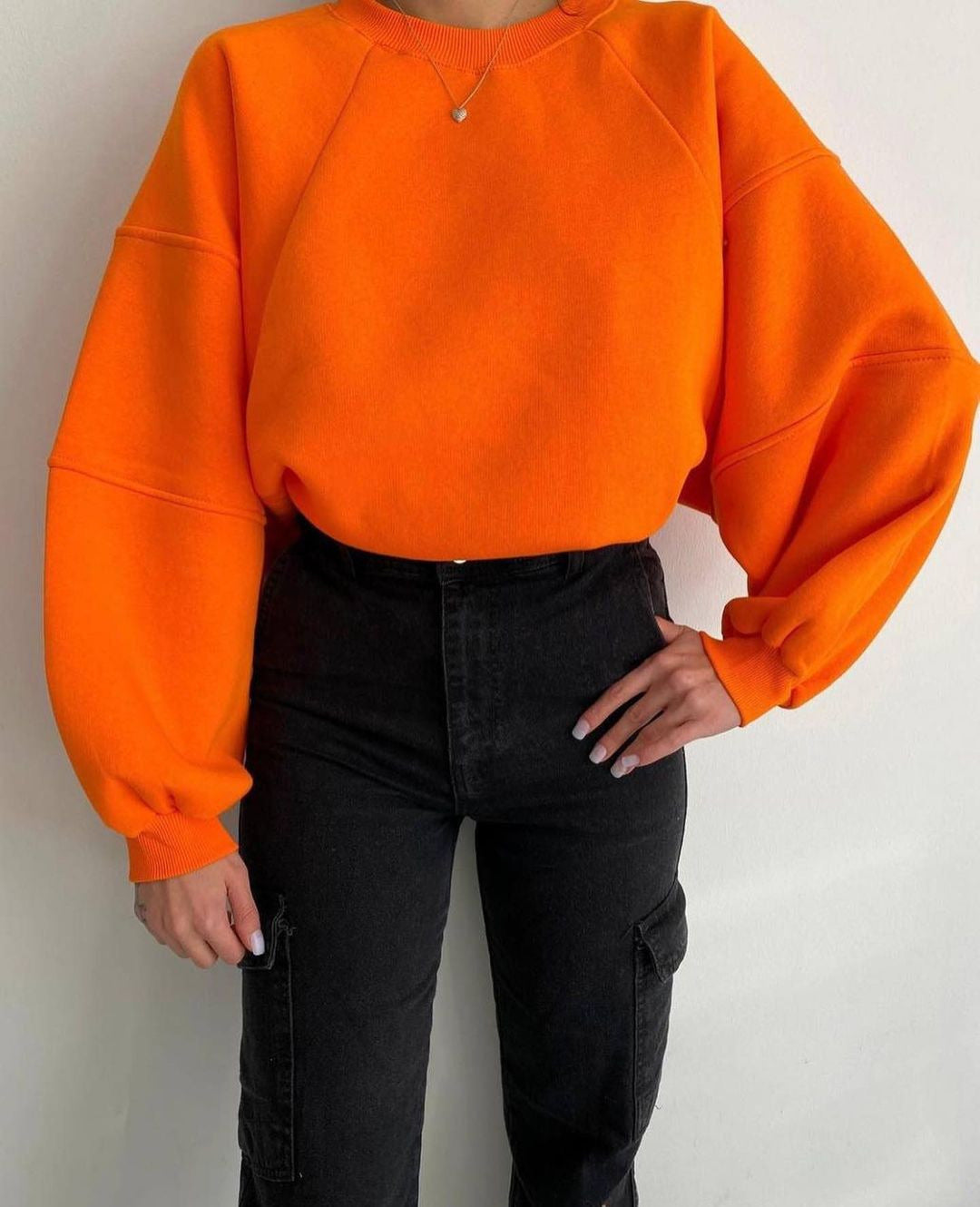 Round Neck Stitching Long Sleeve Solid Sweaters