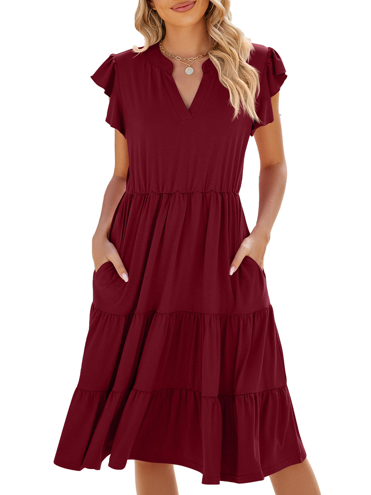 Solid Color Loose Sleeve Stitching Dress Dresses