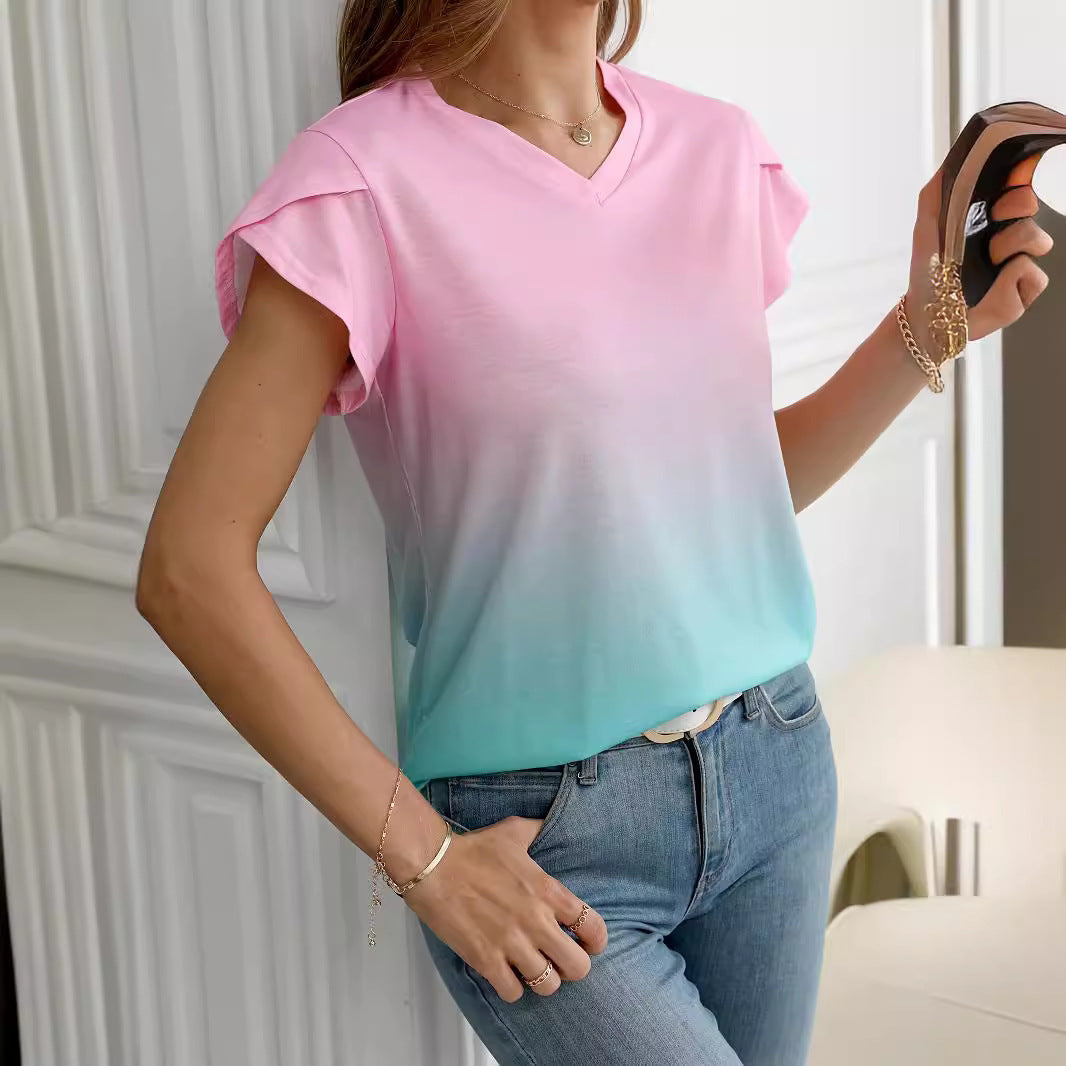 Damen Sommermode Kurzarm Trendy T-Shirt Blusen