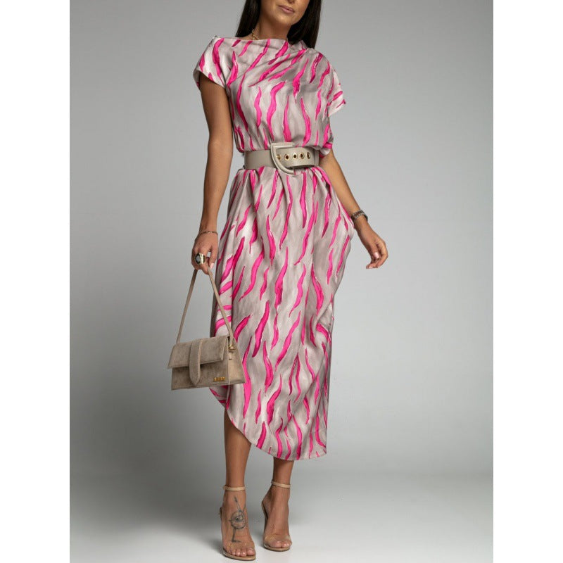 Comfortable Slouchy Striped Printed Sleeve Dress Dresses