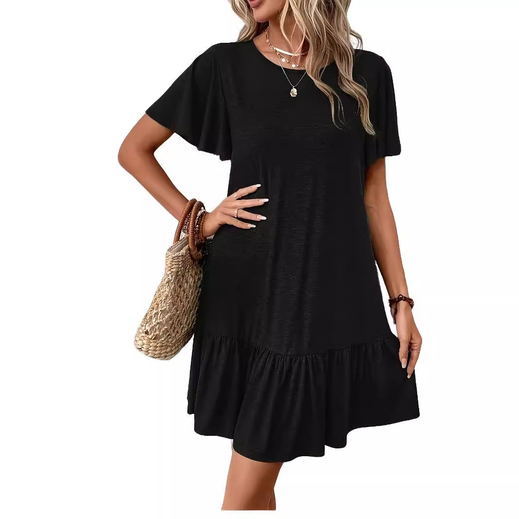 Women's Fashion Round Neck Pullover Solid Color Dresses