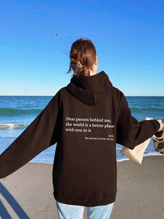 Pull à capuche brossé pour femme avec lettre et slogan imprimé avec poche kangourou