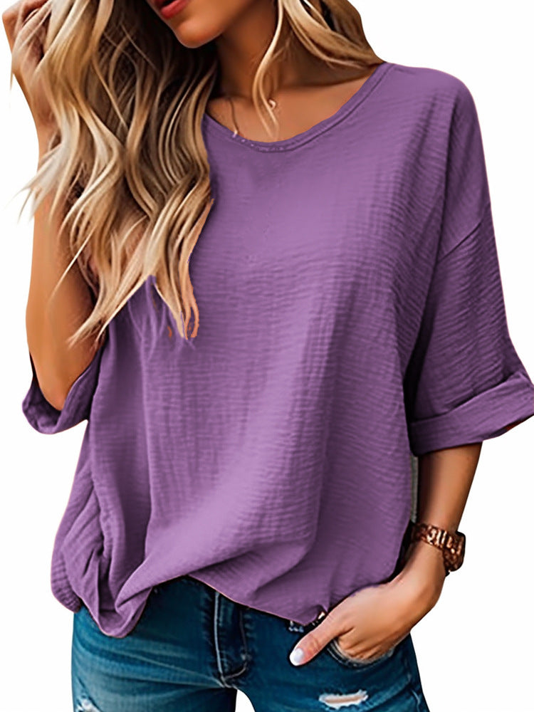 Women's Neck Half Sleeve Solid Color Leisure Blouses