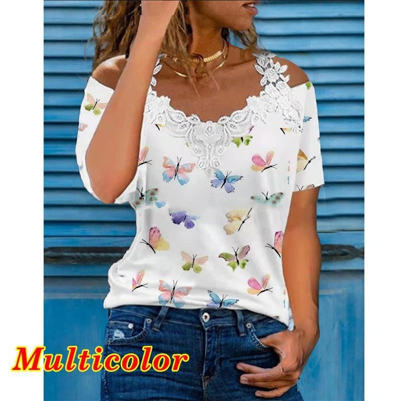 Women's Summer Lace Short-sleeved Casual T-shirt Blouses