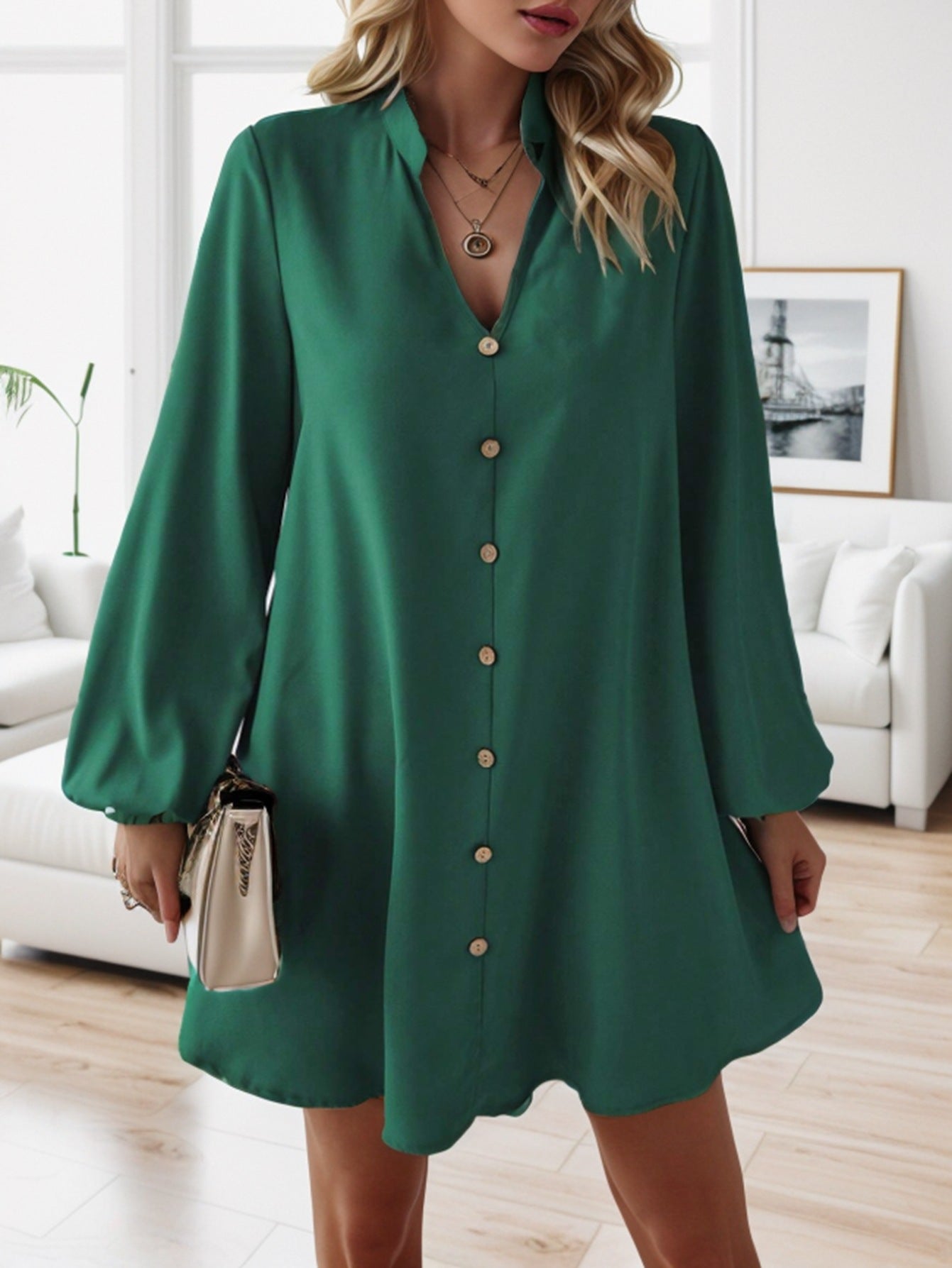 Women's Long Sleeve Single Breasted Loose Dress Dresses