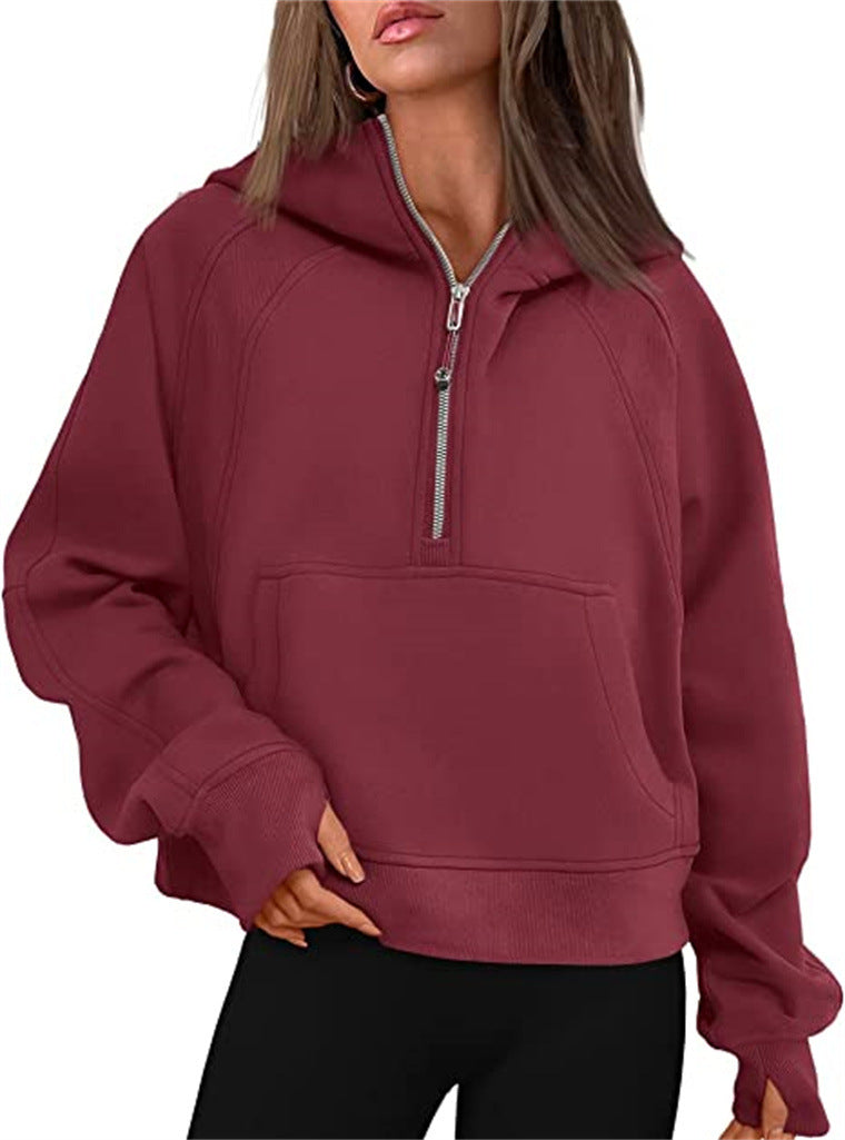 Women's Yoga Clothes Sports Half Zipper Hooded Sweatshirt Sweaters