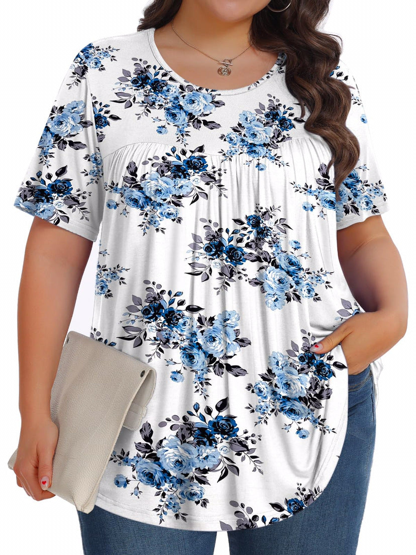 Women's Printed T-shirt Boho Floral Sleeve Blouses