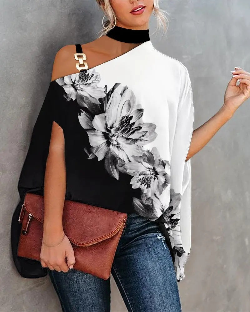 Lockere, elegante Neckholder-Blusen mit Fledermaus-Print für den Sommer für Damen