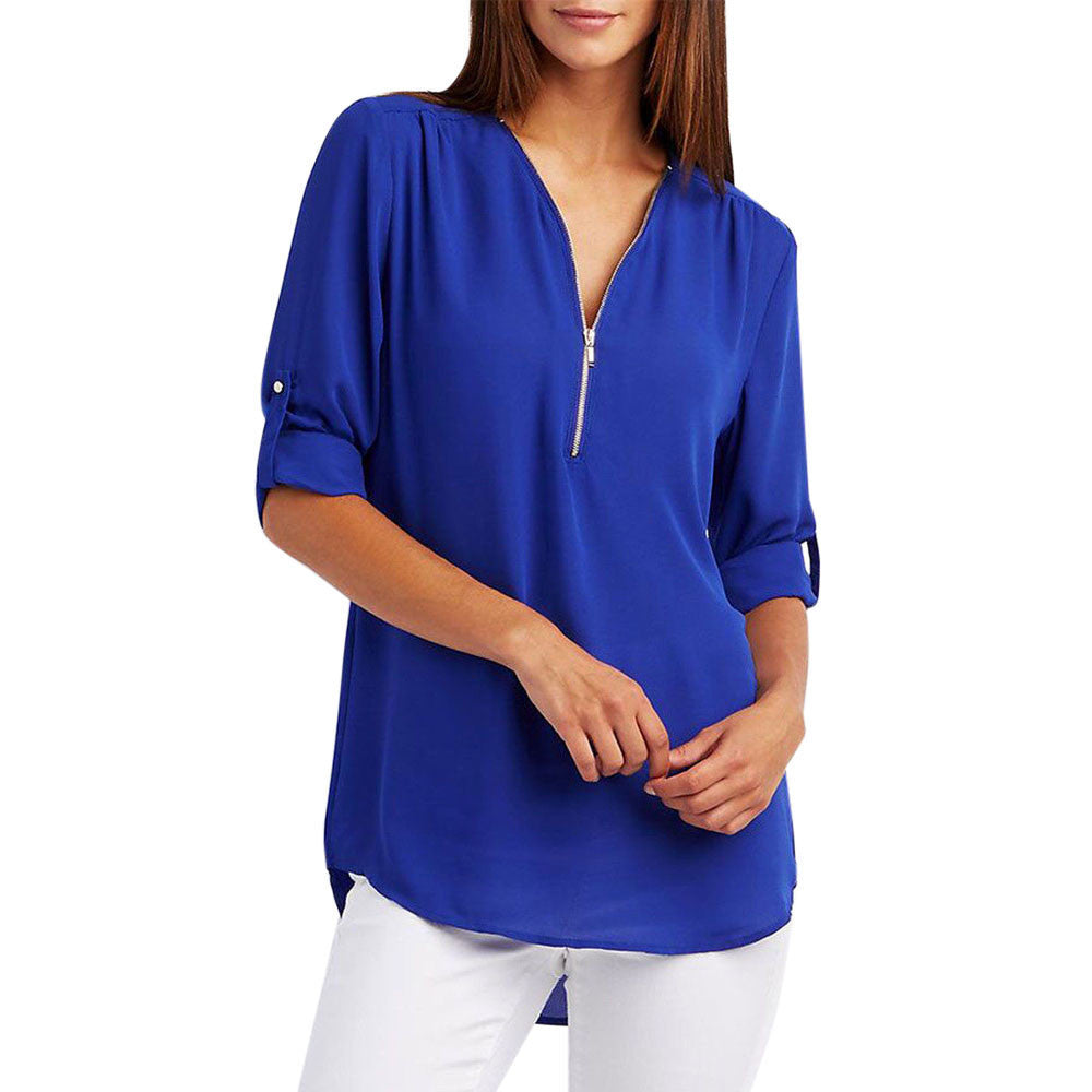 Women's Beautiful Long-sleeved Bottoming Shirt Zipper Tops