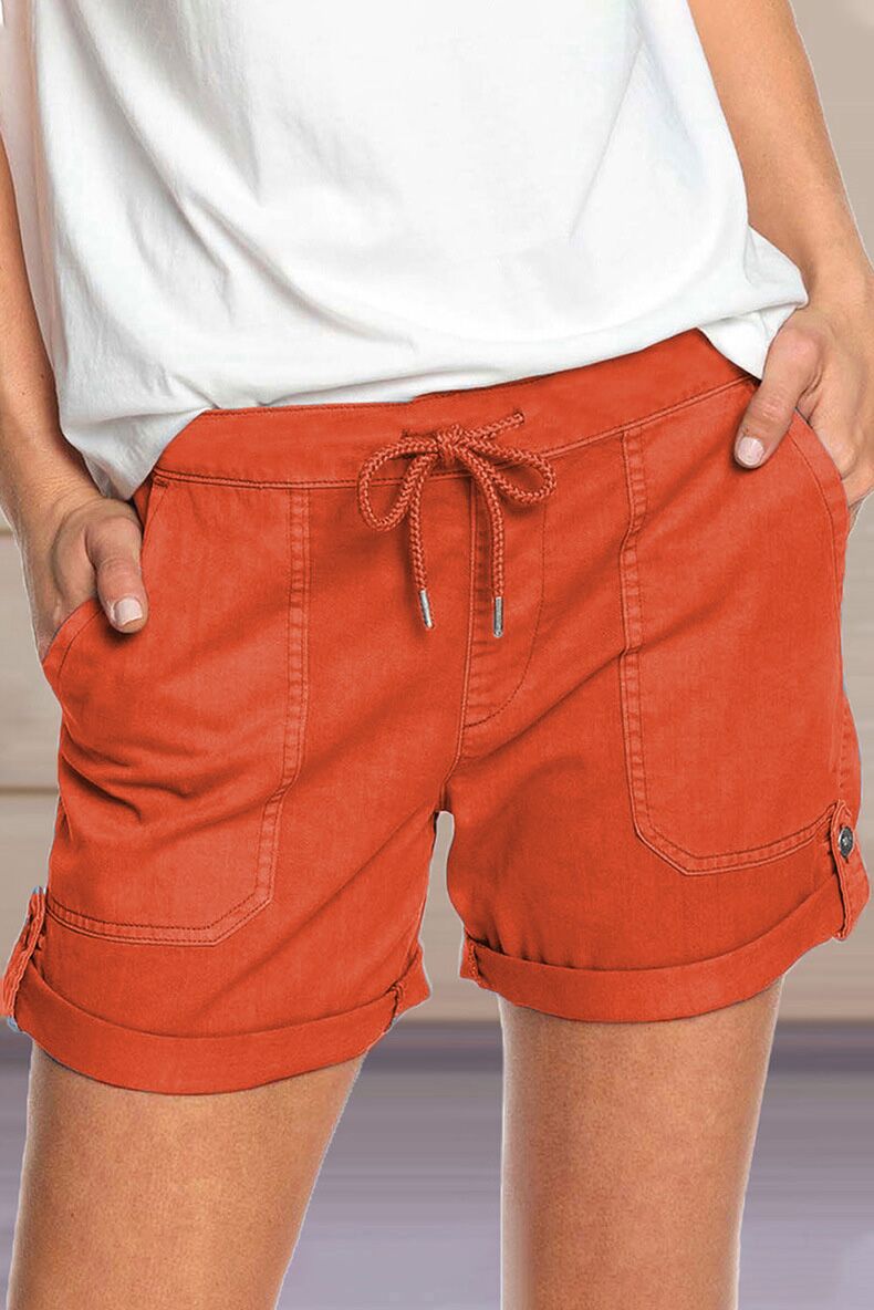 Einfarbige, gerade, lässige Shorts zum Schnüren für den Sommer für Damen