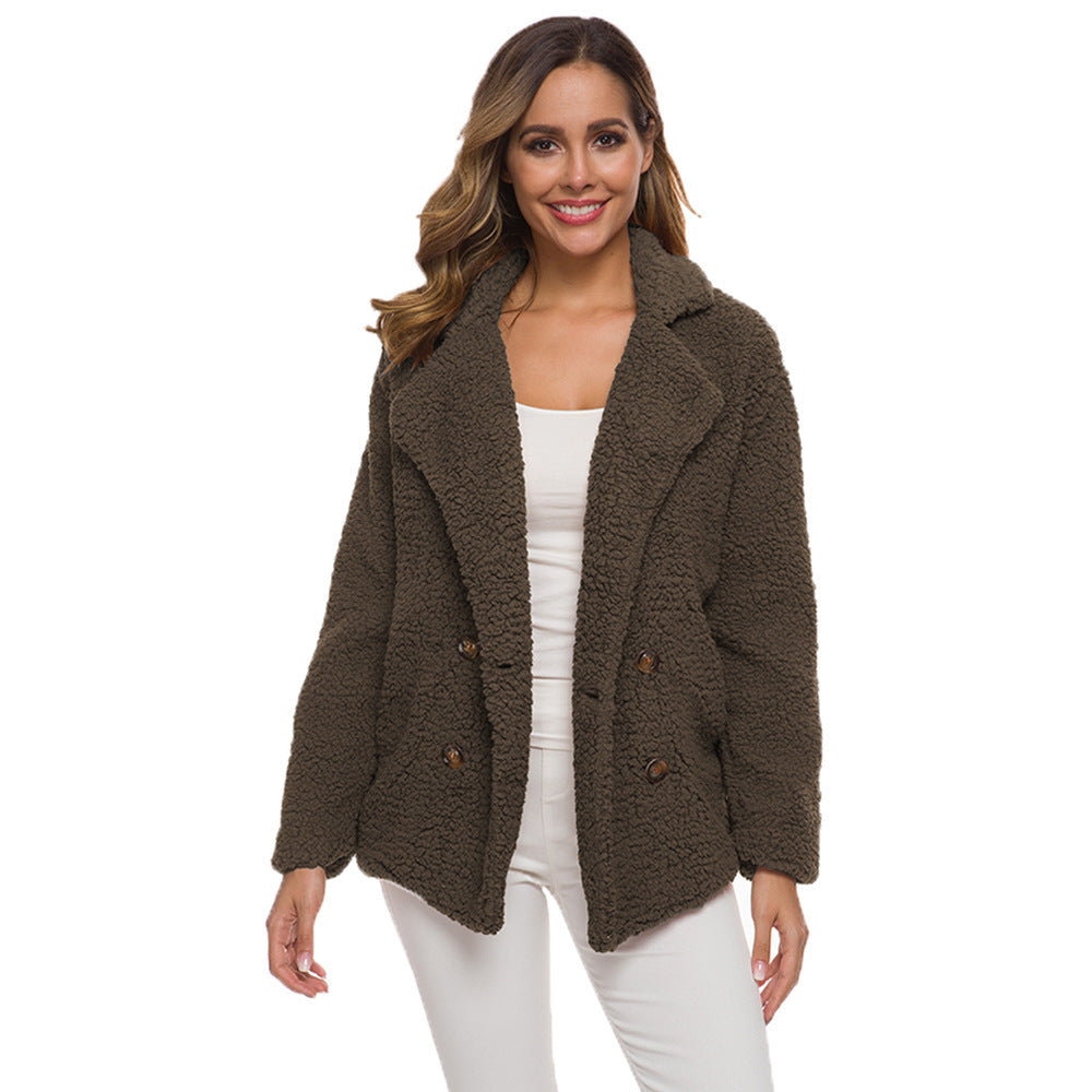 Women's Double Breasted Loose Lamb Wool Fluffy Sweaters