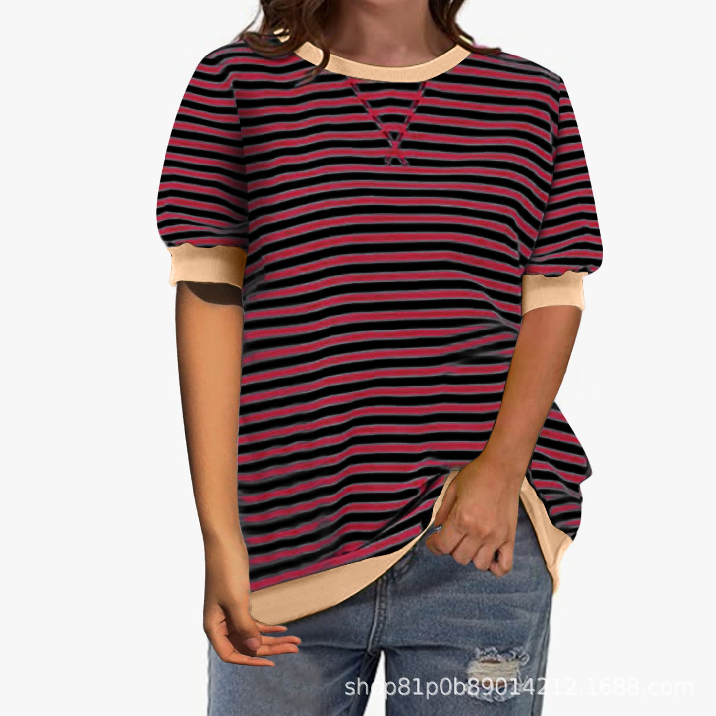 Women's Simple Home Casual Striped Pattern Round Neck Trend Knitwear