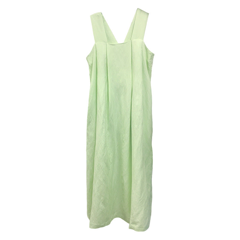 Sleeveless Long Dress French Style Design Loose Linen Cotton Dresses