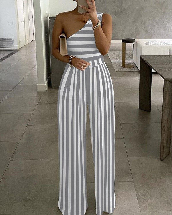 Trendy Simple Sexy One-shoulder Asymmetric Comfortable Jumpsuits