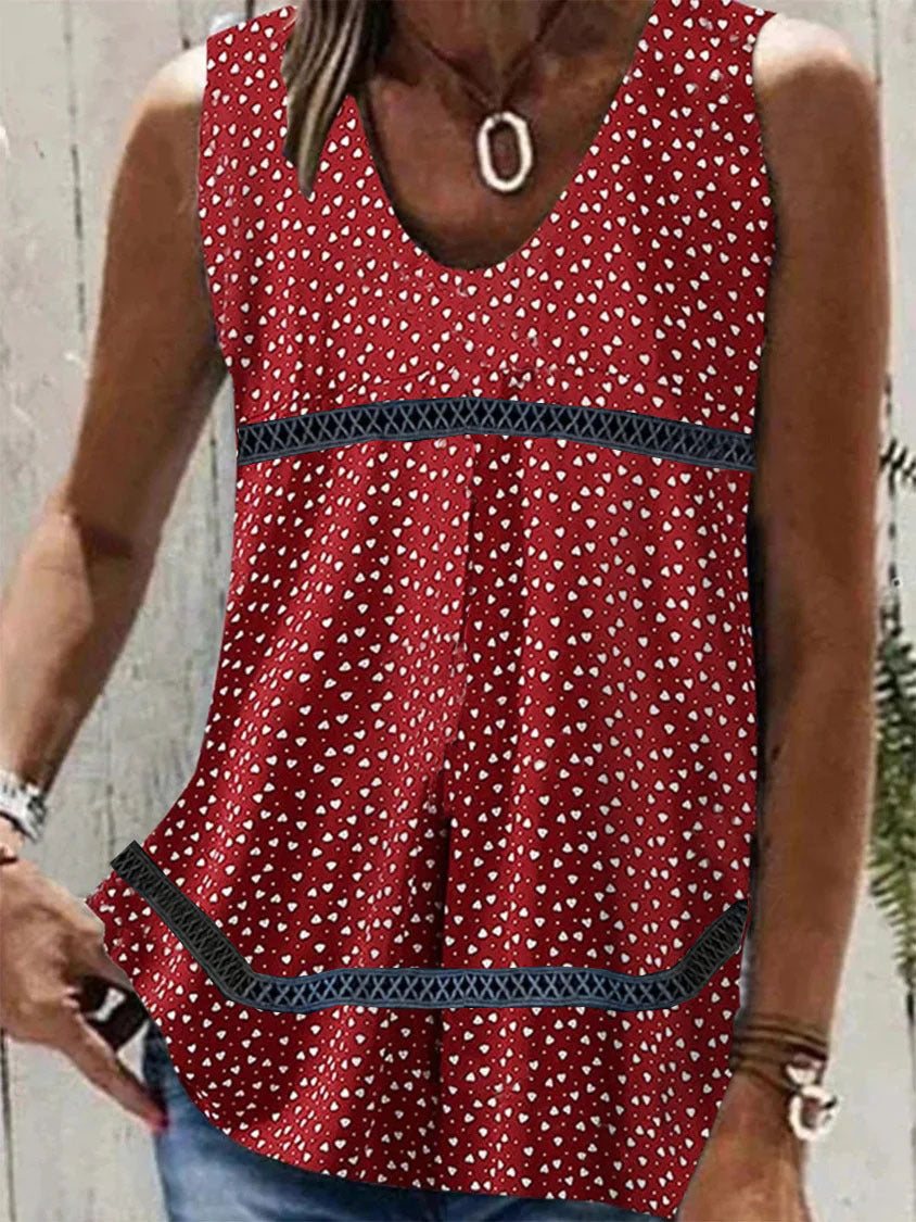 Lässige, ärmellose Blusen für Damen im Patchwork-Stil mit Sommerprint