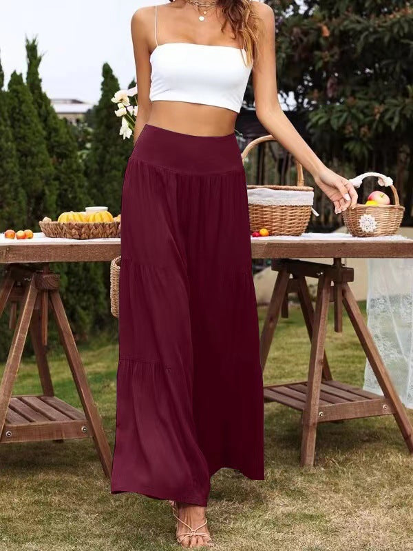 Women's Waist Wide Leg Cotton Linen Stitching Pants