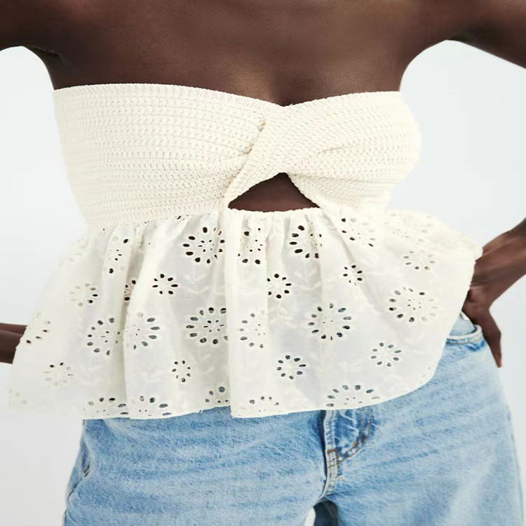 Pulls tubulaires sans bretelles avec nœud papillon et coutures creuses pour femmes