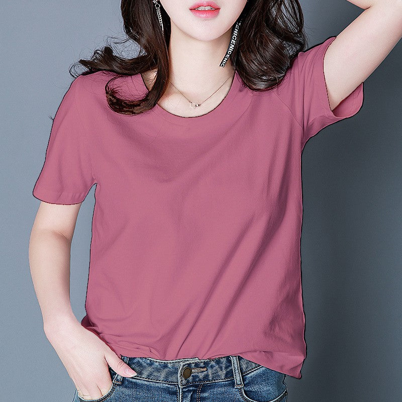 Women's Summer Korean Style White Short-sleeved T-shirt Base Blouses