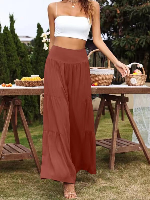 Women's Waist Wide Leg Cotton Linen Stitching Pants