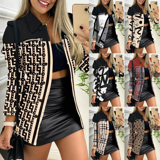 Women's Long-sleeved Single-breasted Zipper Printing Lapel Blazers