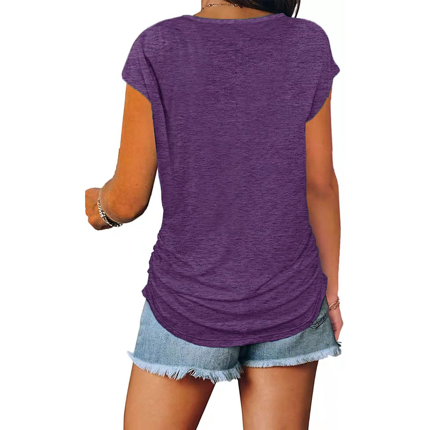 Women's Summer Chest Zipper Pleating Casual Short-sleeved Tops