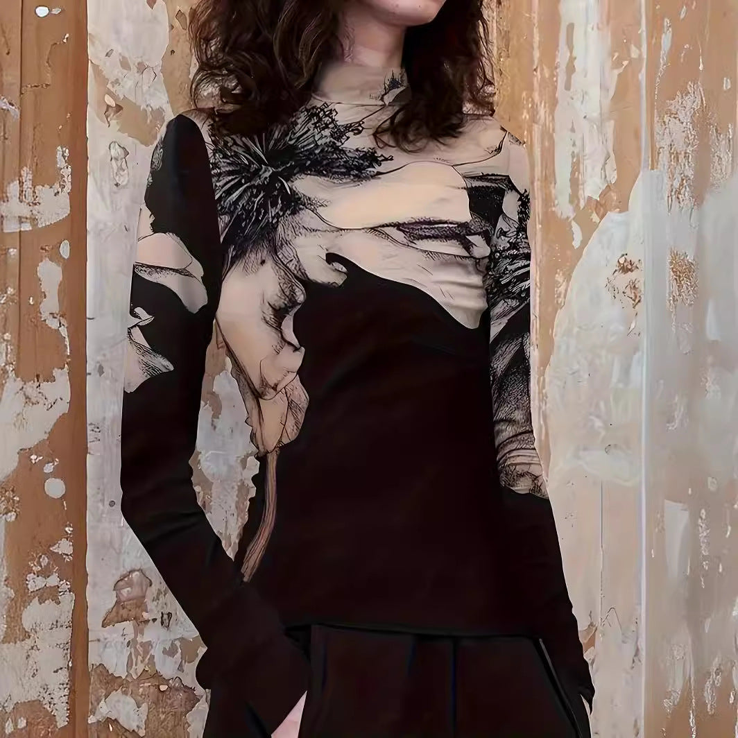 Unique Positioning Digital Printing Turtleneck Long Knitwear