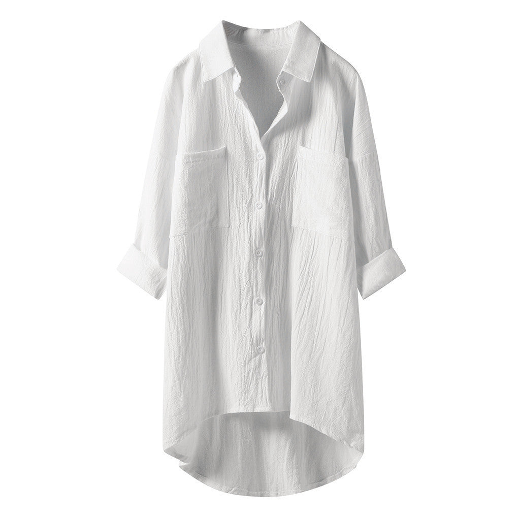 Women's Spring Shirt Casual Style Cotton Double Pocket Blouses