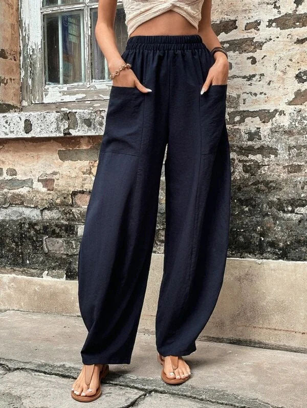 Pantalon à poche de couleur unie pour femme avec un pantalon