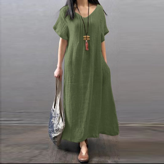 Women's Linen Loose Casual Solid Color Pocket Clothing