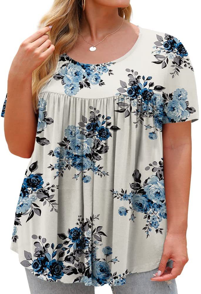 Bedruckte T-Shirts für Damen im Boho-Stil mit floralen Ärmeln