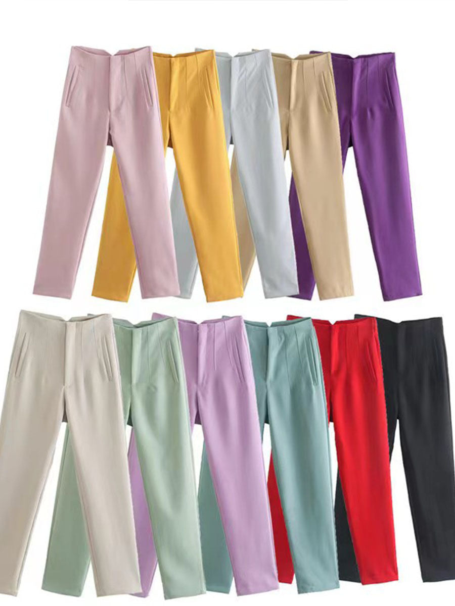 Women's Trousers Slimming Solid Color Pleating Formal Pants