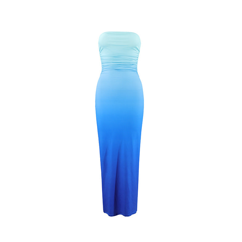 Women's Summer Sexy Tube Gradient Color Mid-length Dresses