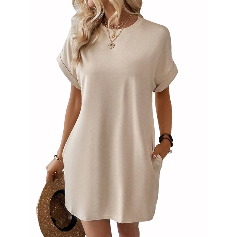 Women's Solid Color Round Neck Loose Sleeve Shorts