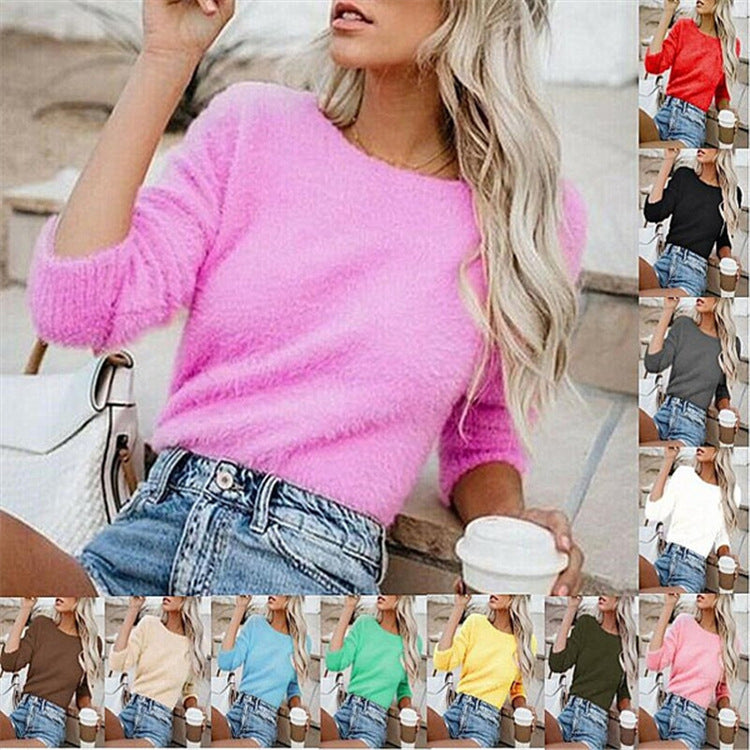 Women's Solid Color Fashion Long-sleeved Cashmere Sweaters