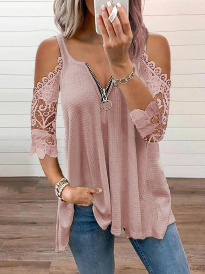 Women's Camisole Lace Sleeve Knitted T-shirt For Tops