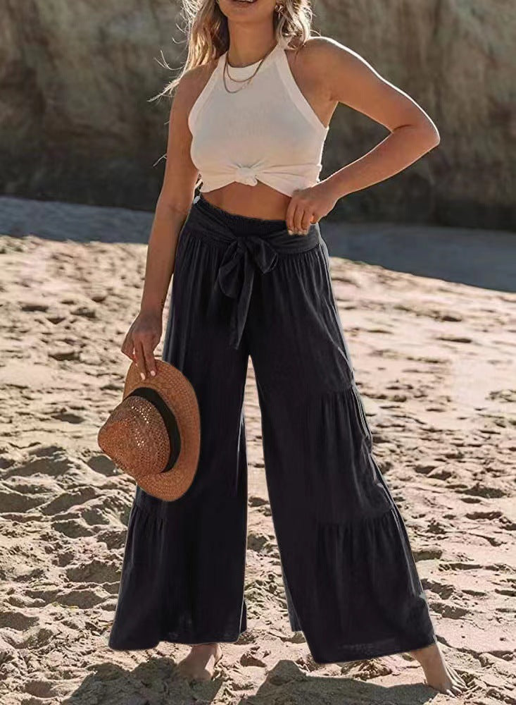 Women's Temperament Stitching High Waist Wide Leg Pants