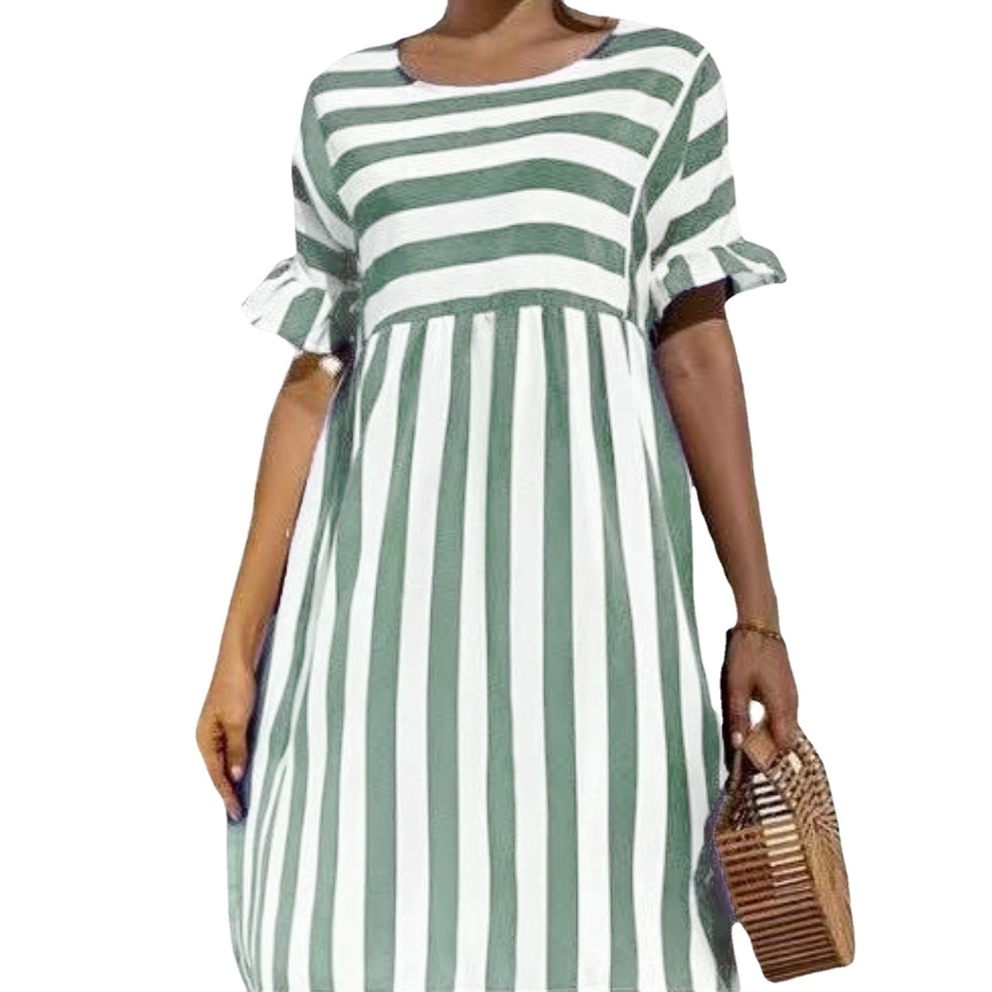 Women's Summer Striped Round Neck Loose Stitching Dresses