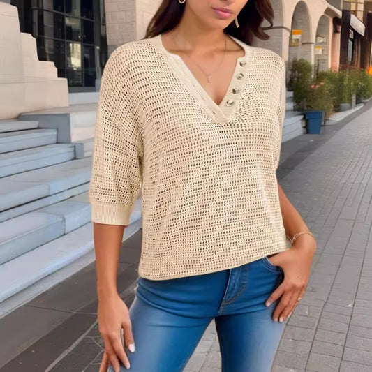 Women's Versatile Casual Hollow Pullover Sleeve Knitwear