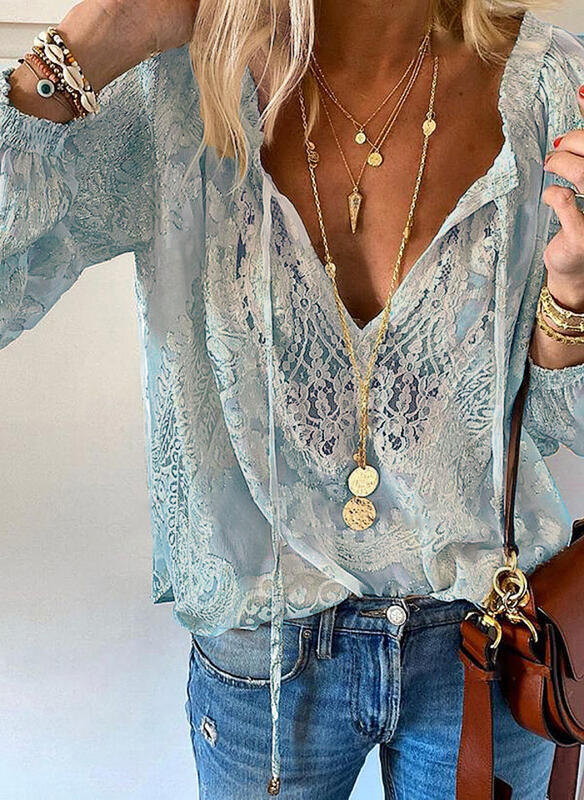 Temperament Commute Loose Printed Lace Solid Blouses