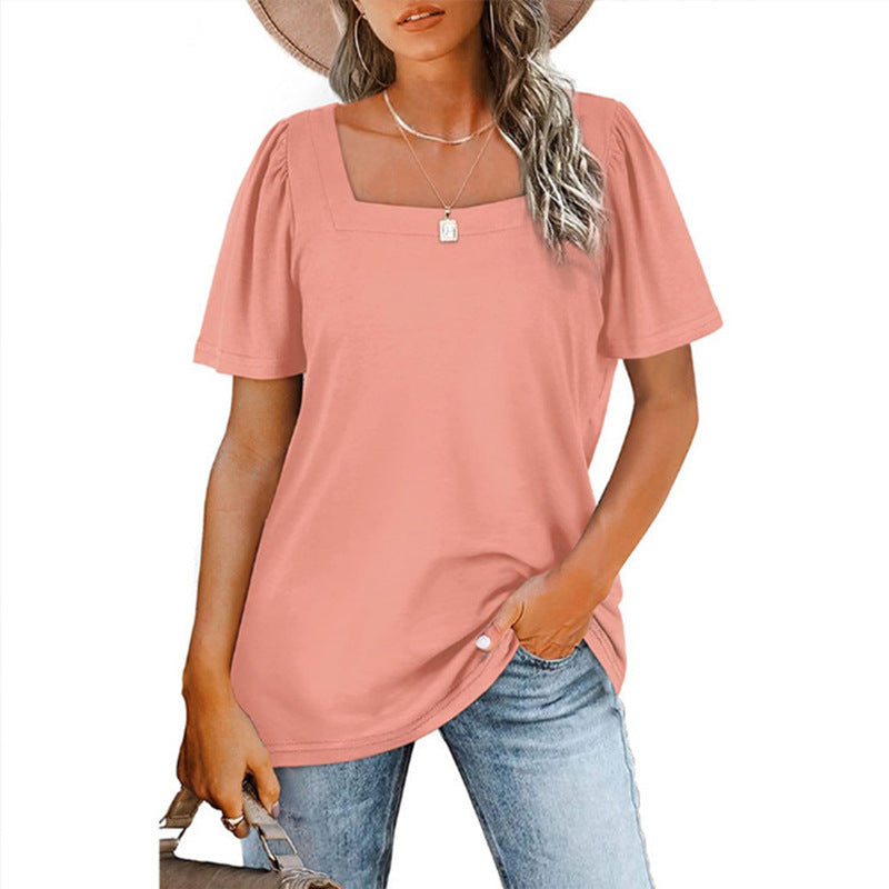 Women's T-shirt Summer Solid Color Loose Square Blouses